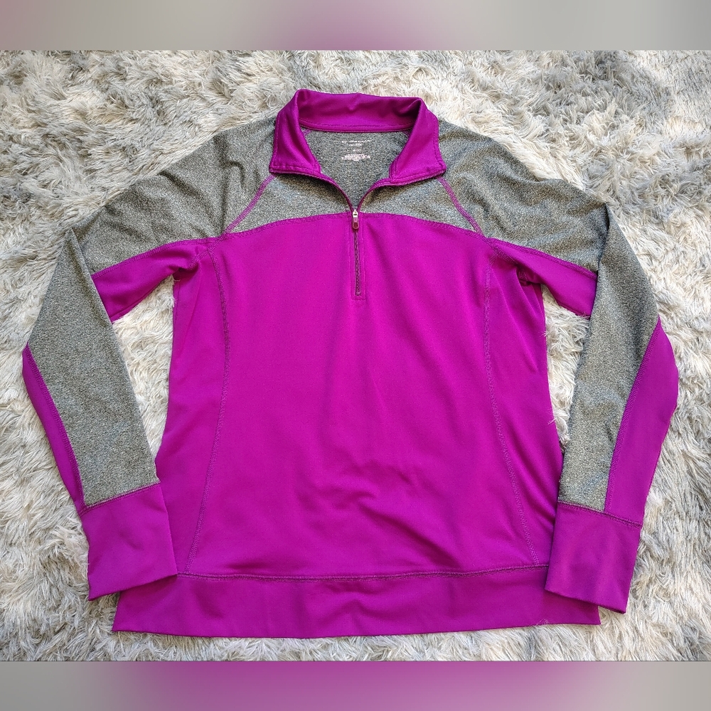 ☀️5/$25☀️ Tek Gear DryTek Women's Large Gray & Purple Quarter-zip Activewear